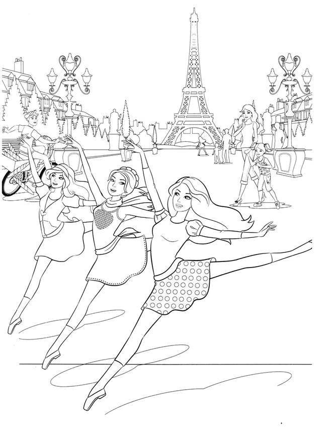 Раскраски с барби по серии мультфильмов  для девочек  Барби балерины в париже