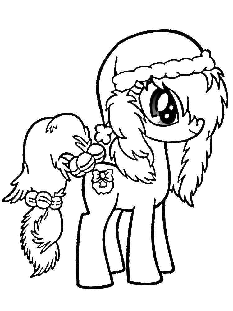 Раскраски с пони из мультика дружба это чудо, май литл пони, добрые раскраски для малышей  Новогодная пони