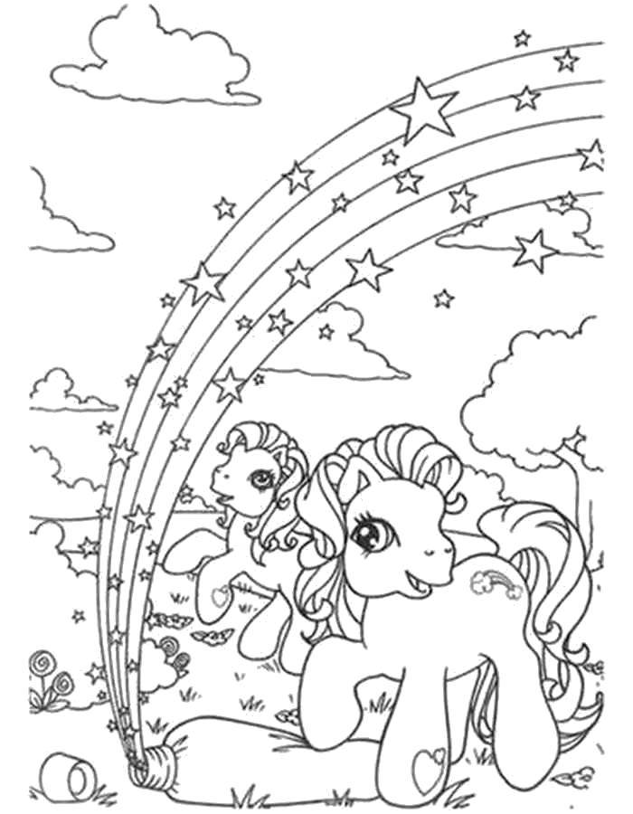 Раскраски с пони из мультика дружба это чудо, май литл пони, добрые раскраски для малышей  Пони и радуга