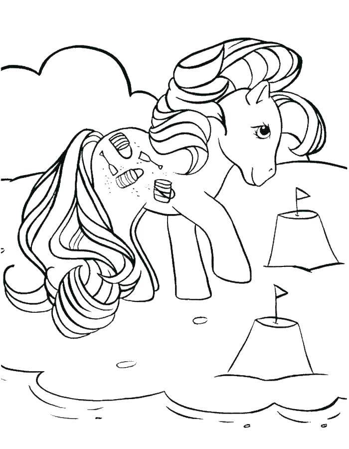 Раскраски с пони из мультика дружба это чудо, май литл пони, добрые раскраски для малышей  Пони на пляже