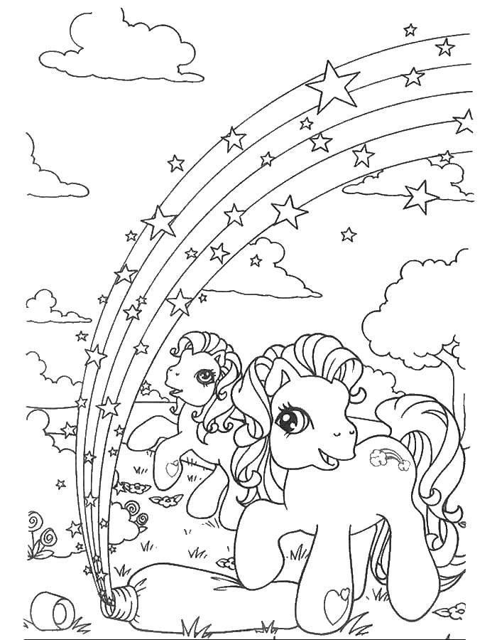 Раскраски с пони из мультика дружба это чудо, май литл пони, добрые раскраски для малышей  Пони с радугой