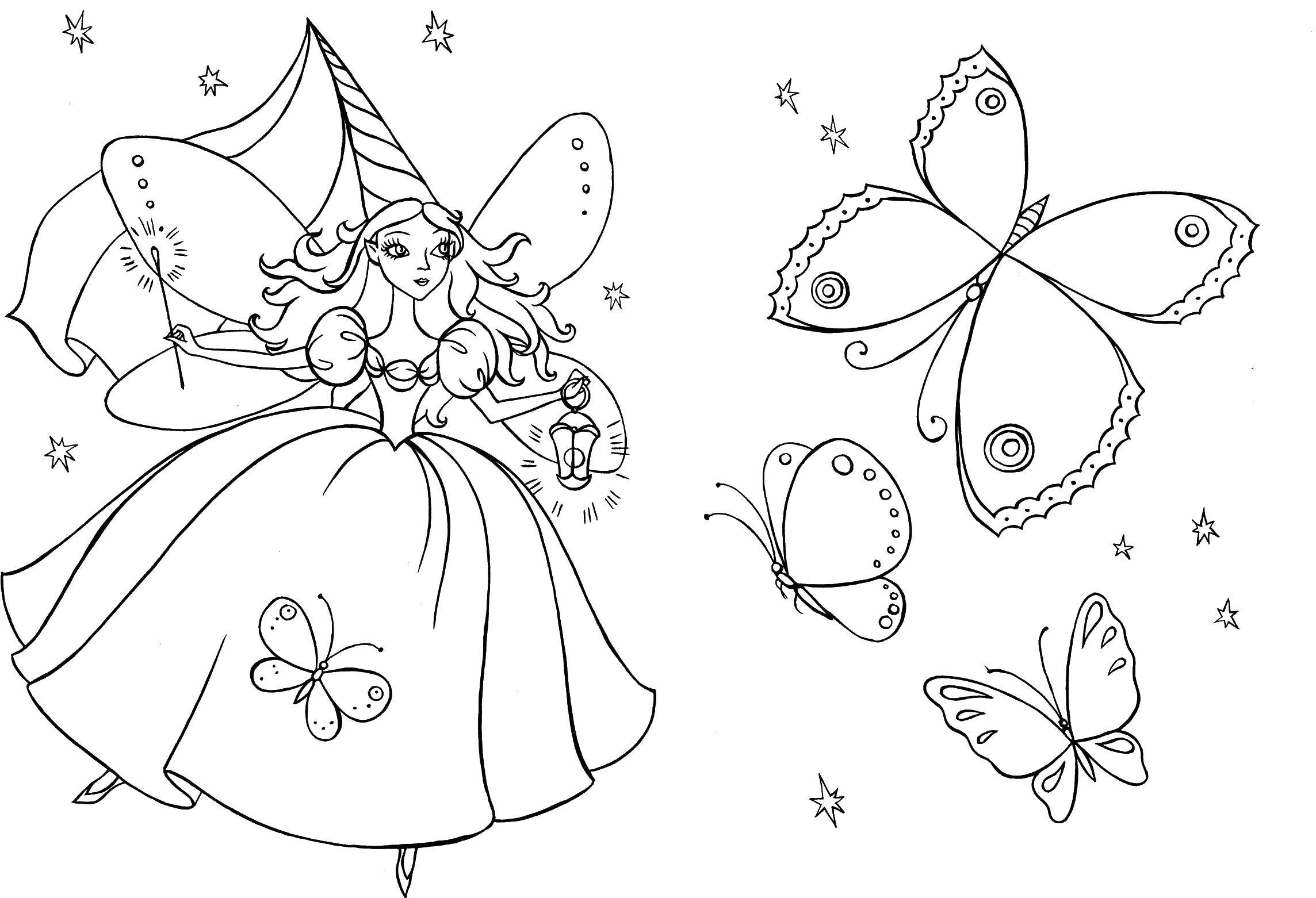 Раскраски с фея по зарубежным мультикам для девочек  Фея и бабочки