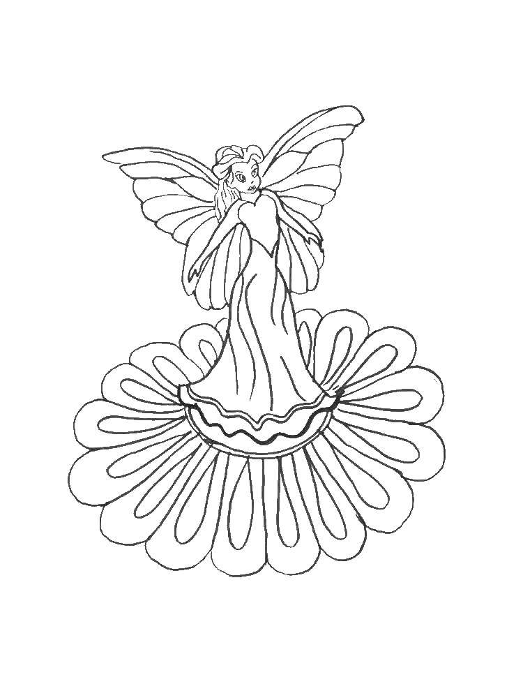 Раскраски с фея по зарубежным мультикам для девочек  Фея на цветке