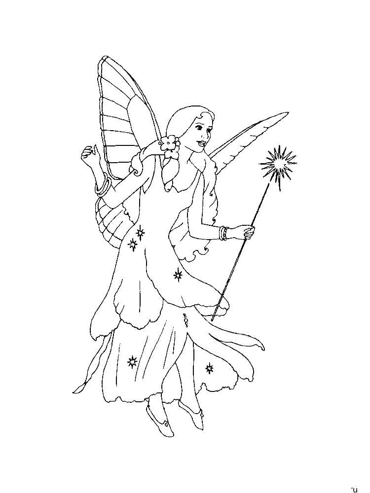 Раскраски с фея по зарубежным мультфильмам для детей  Фея с волшебной палочкой