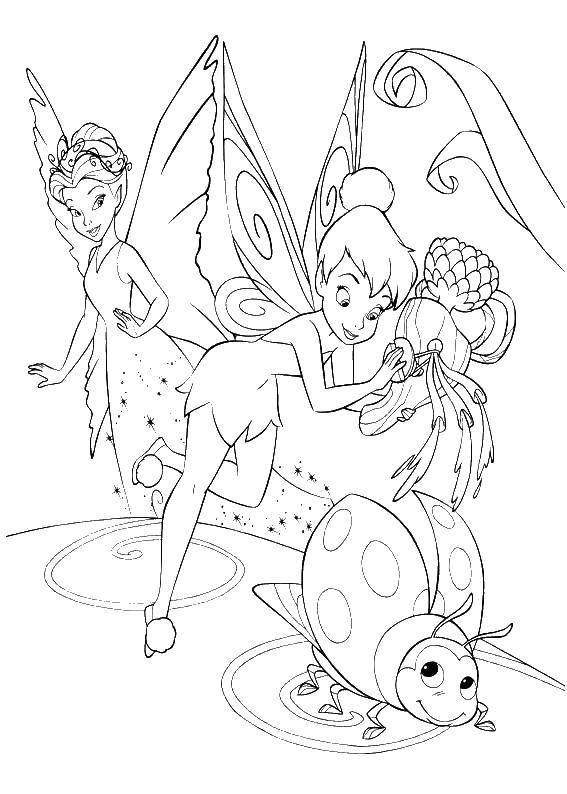 Раскраски с фея по зарубежным мультикам для девочек  Фея динь динь  и королева феи