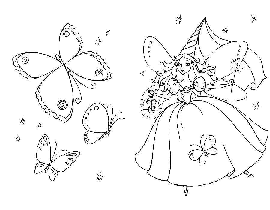 Раскраски с фея по зарубежным мультикам для девочек  Фея и бабочки