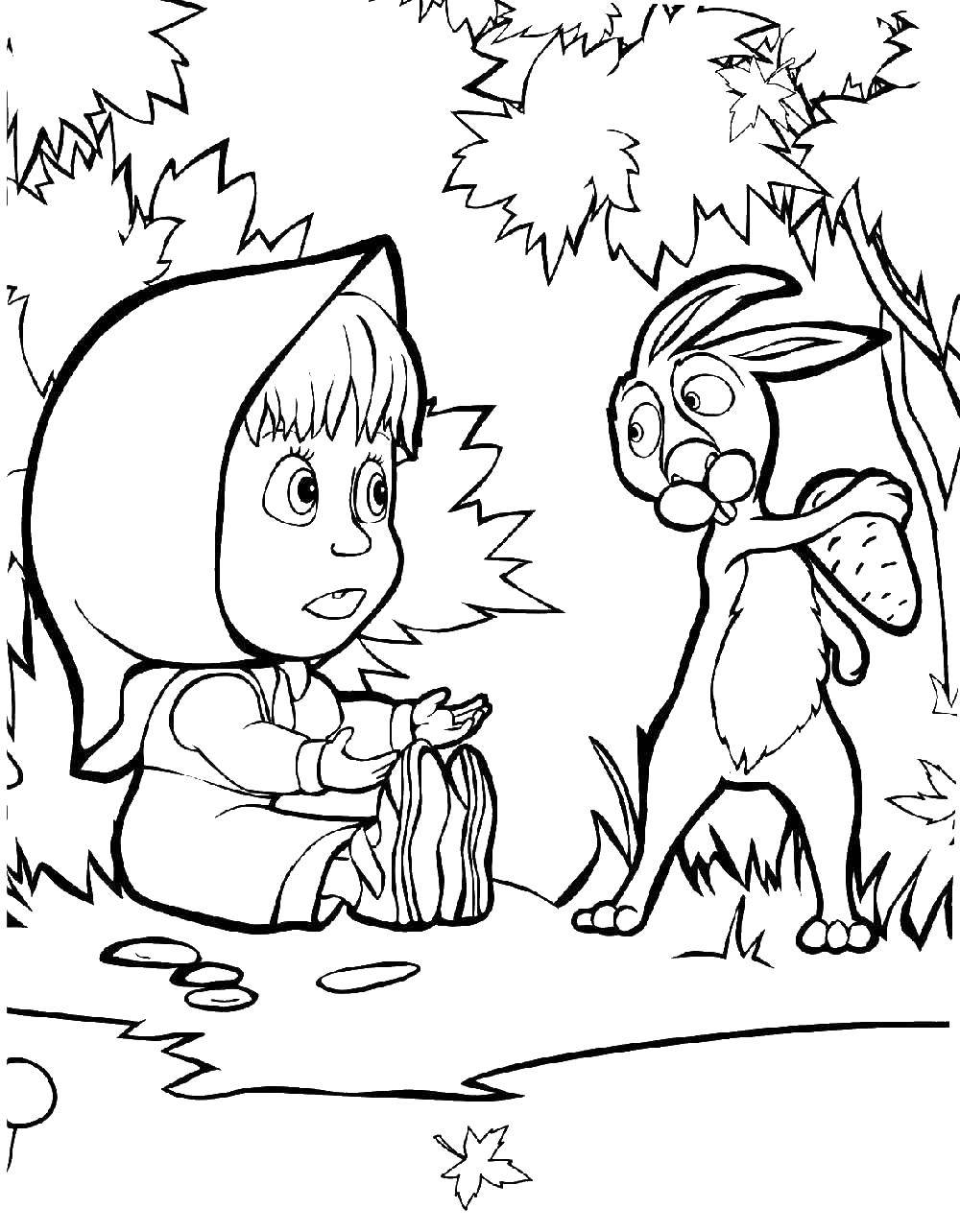 Раскраски для детей про озорную Машу из мультфильма Маша и медведь  Заяц забрал морковку у маши