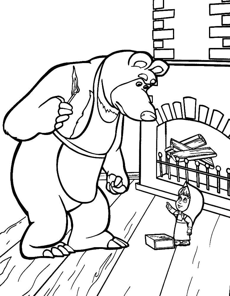 Раскраски для детей про озорную Машу из мультфильма Маша и медведь  Маша и медведь и спички