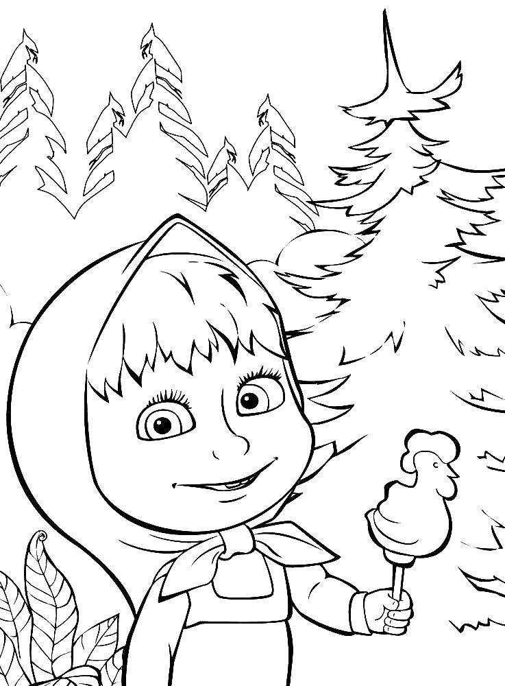 Раскраски для детей про озорную Машу из мультфильма Маша и медведь  Маша с  конфетой