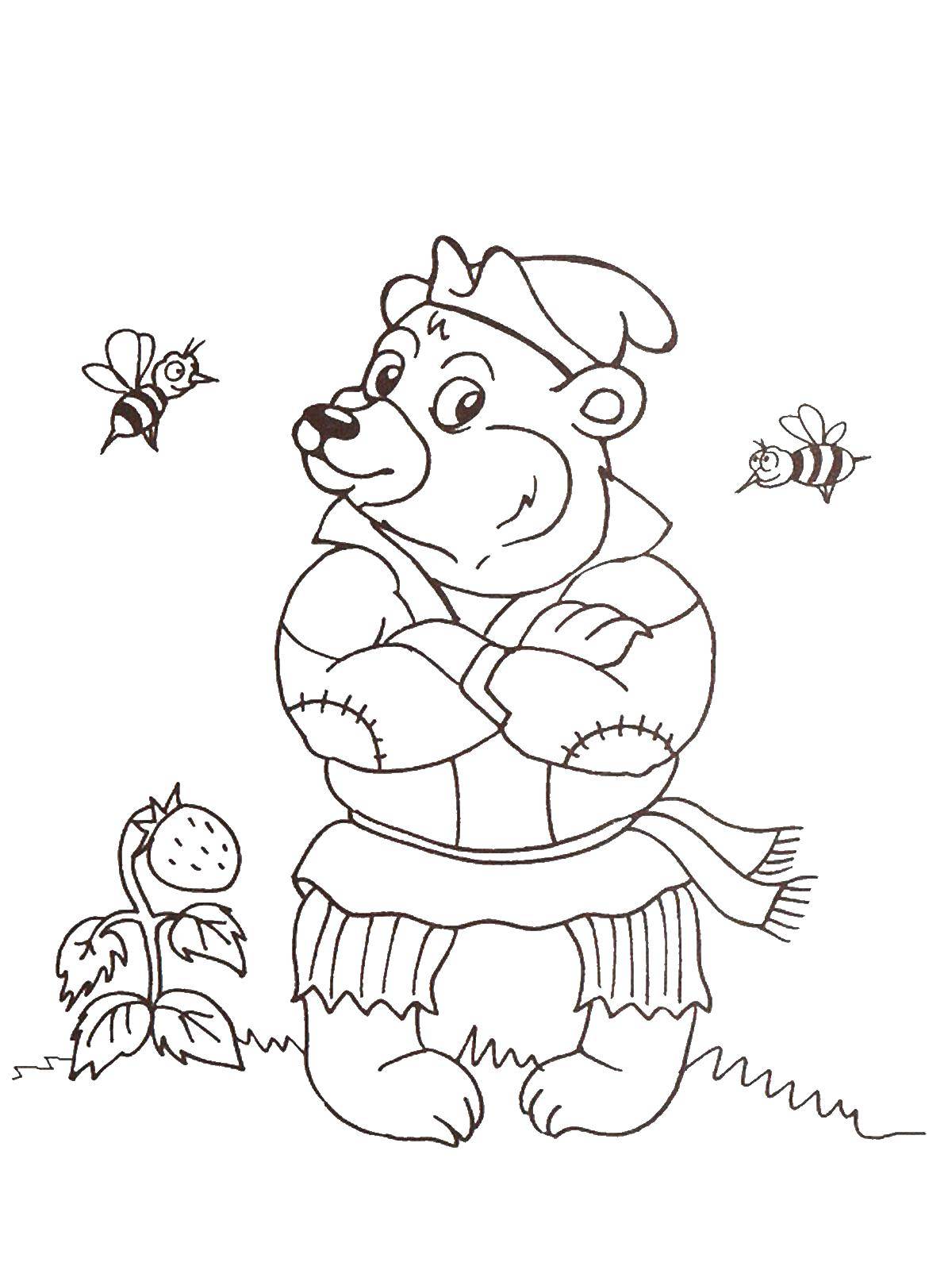 Раскраски про колобка для самых маленьких  Медведь ждёт колобка
