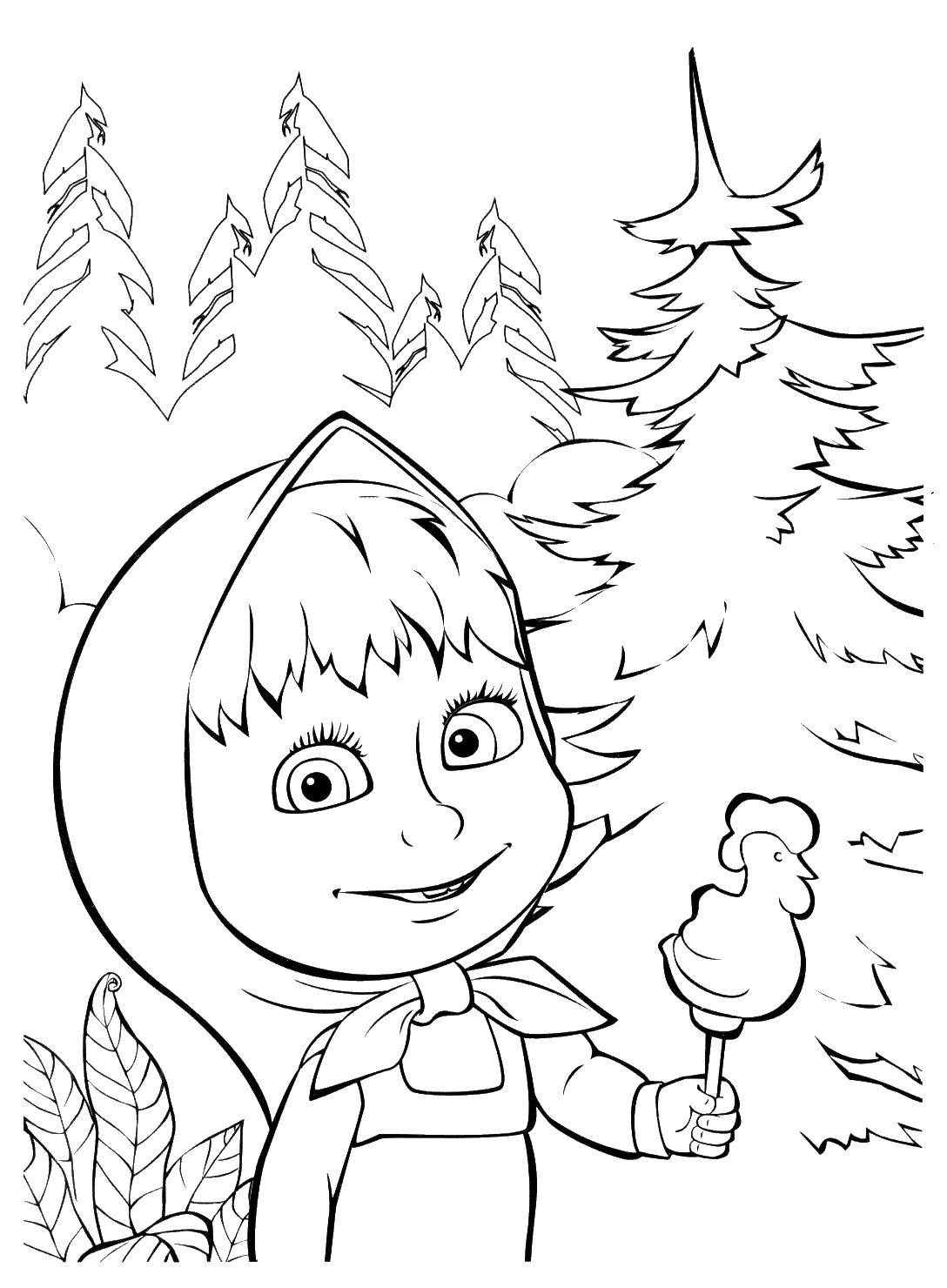 Раскраски для детей про озорную Машу из мультфильма Маша и медведь  Маша и петушок
