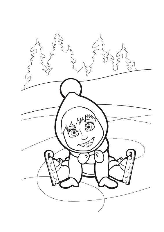 Раскраски для детей про озорную Машу из мультфильма Маша и медведь  Маша на коньках