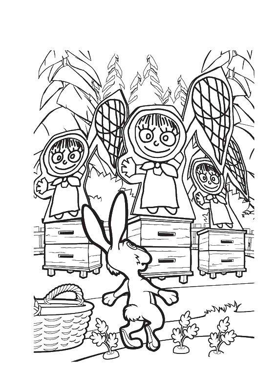 Раскраски для детей про озорную Машу из мультфильма Маша и медведь  Заяц испугался маши
