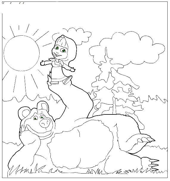 Раскраски для детей про озорную Машу из мультфильма Маша и медведь  Маша и медведь на природе