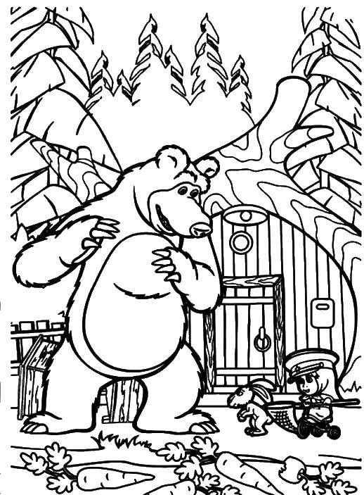 Раскраски для детей про озорную Машу из мультфильма Маша и медведь  Маша поймала зайца для мишки