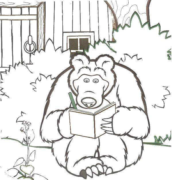 Раскраски для детей про озорную Машу из мультфильма Маша и медведь  Миша разгадывает кросворды