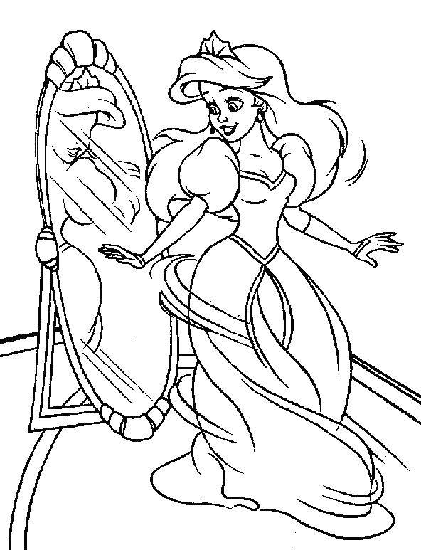 Раскраски по мультфильму русалочка для девочек  Ариэль в прекрасном платье