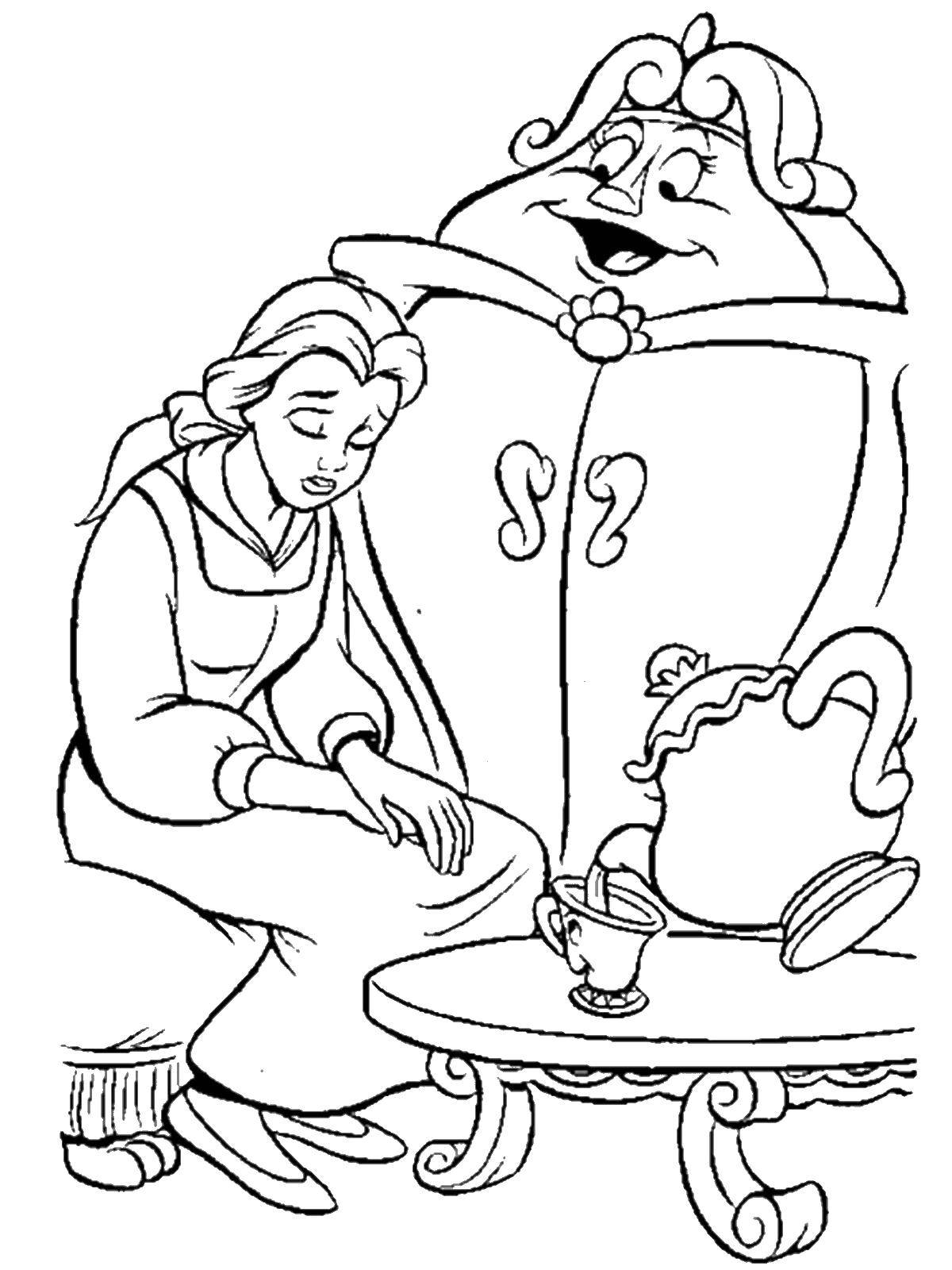 Раскраски из мультфильма Красавица и чудовище для детей  Белл в печали