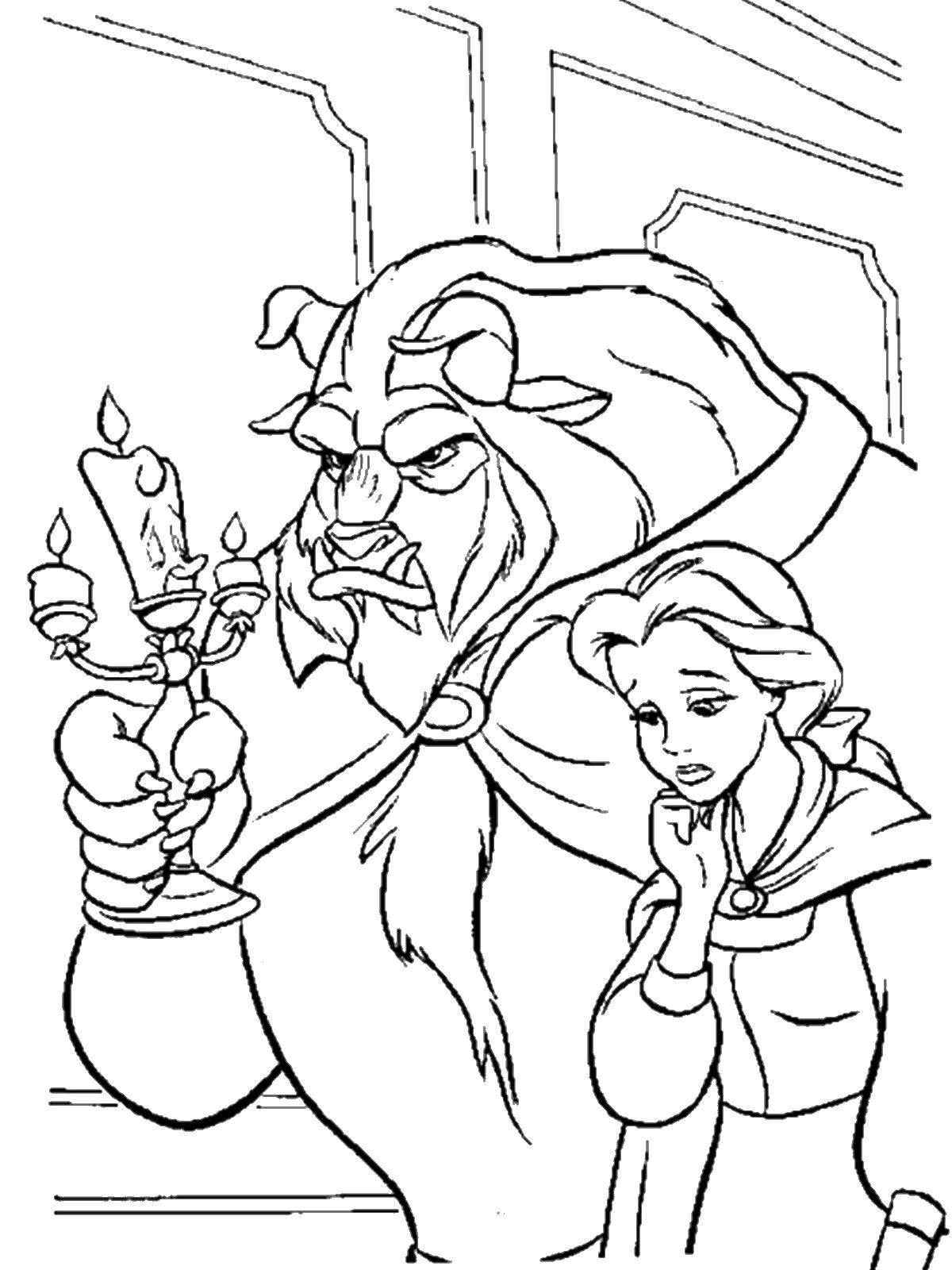 Раскраски из мультфильма Красавица и чудовище для детей  Красавица белл и чудовище