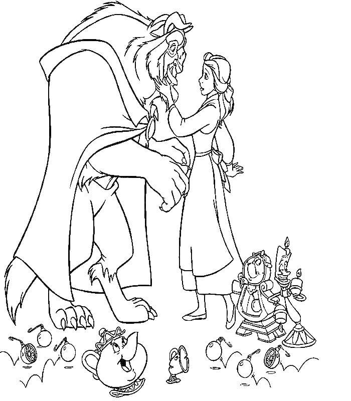 Раскраски из мультфильма Красавица и чудовище для детей  Красавица белл и чудовище