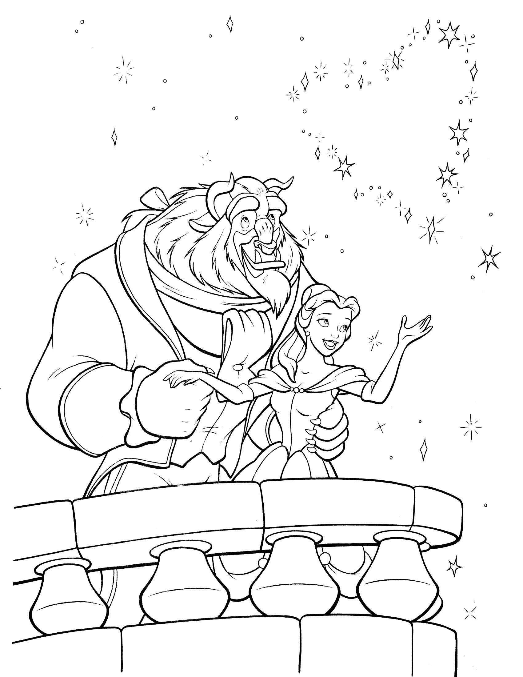 Раскраски из мультфильма Красавица и чудовище для детей  Любовь красавицы и чудовища