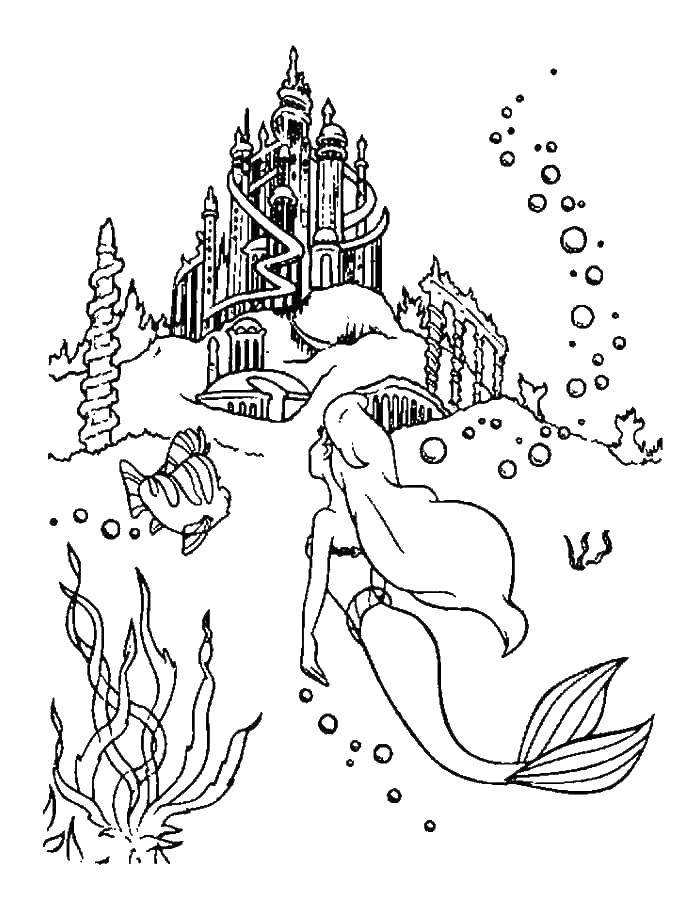 Раскраски по мультфильму русалочка для девочек  Русалка ариэль и морское царство