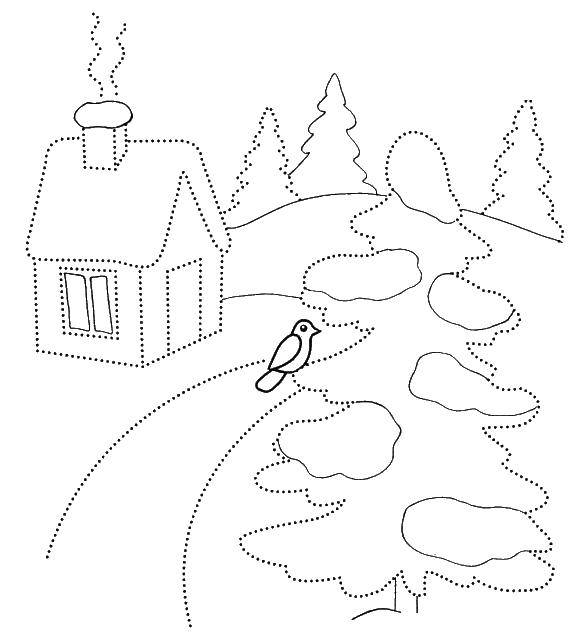Раскраски для детей Зима, зимушка раскраски для школьников  Домик в лесу зимой