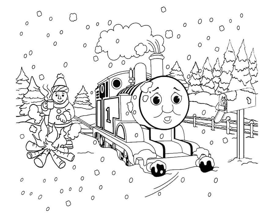 Раскраски для детей Зима, зимушка раскраски для школьников  Поезд застрял в снегу