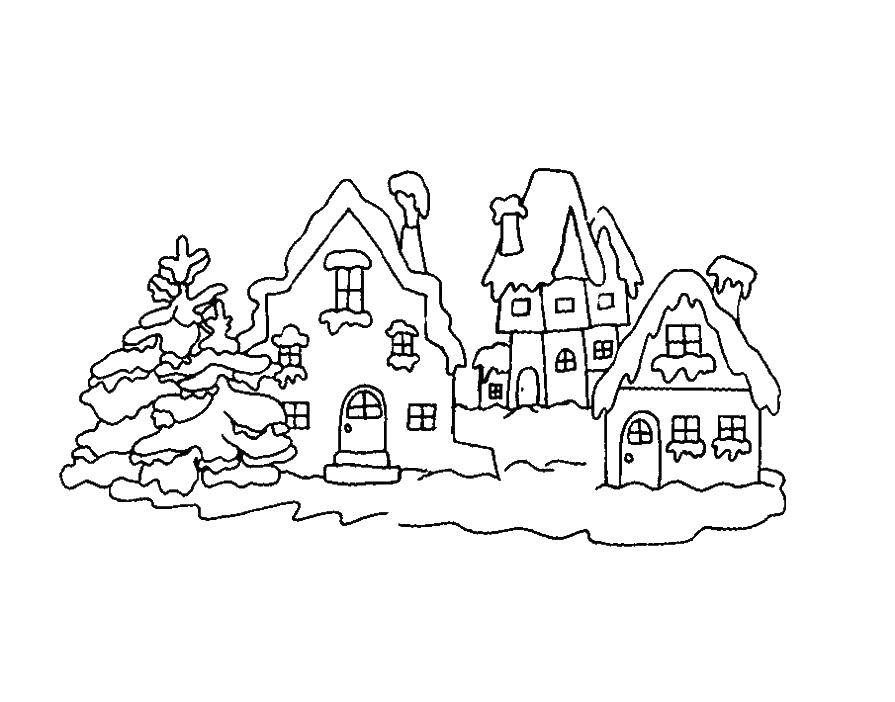 Раскраски для детей Зима, зимушка раскраски для школьников  Город зимой
