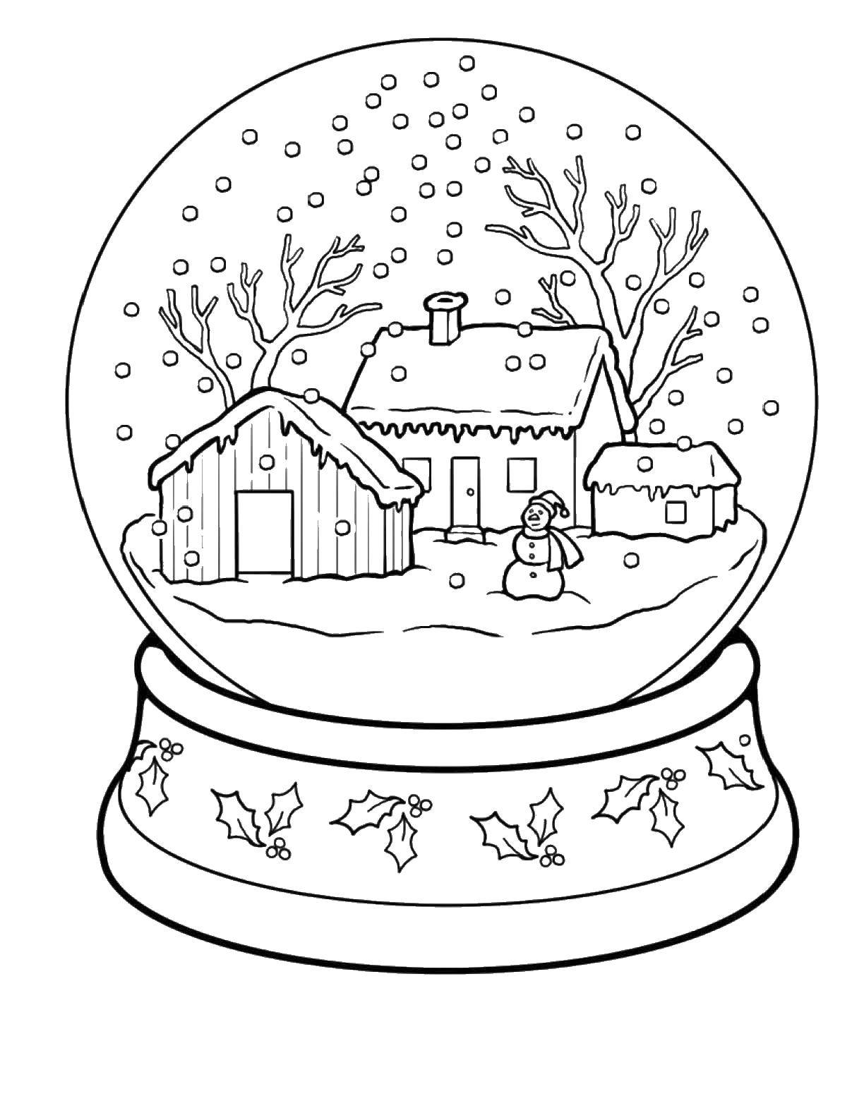 Раскраски для детей Зима, зимушка раскраски для школьников  Шарик с домиками внутри