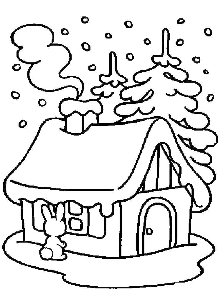 Раскраски для детей Зима, зимушка раскраски для школьников  Избушка