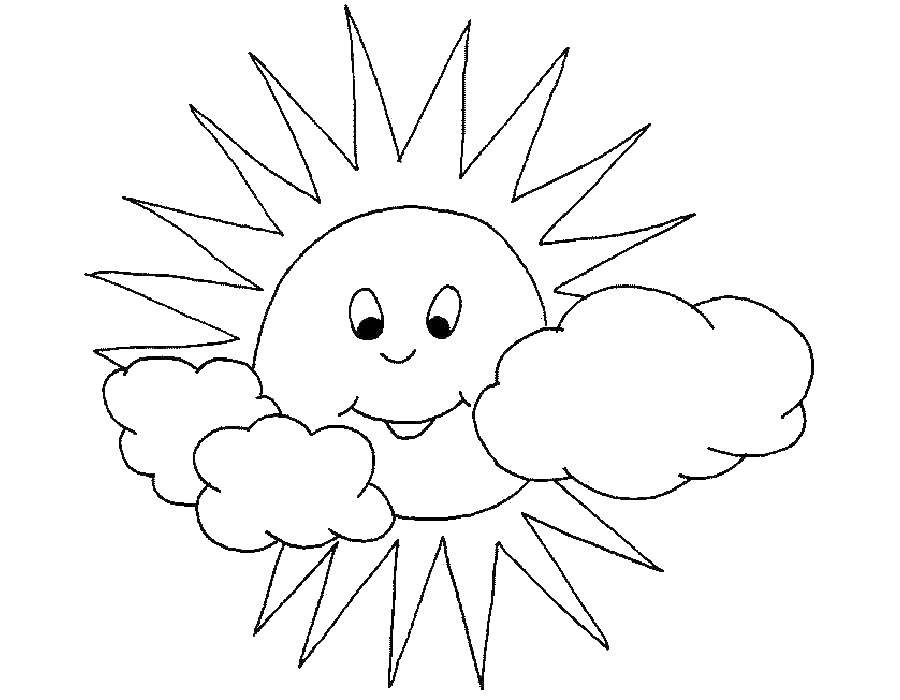 Раскраски облака для школьников, раскраски для начальной школы облака, природные явления  Солнышко и облака