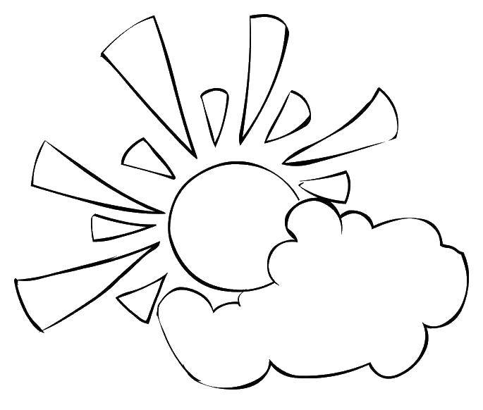 Раскраски облака для школьников, раскраски для начальной школы облака, природные явления  Солнышко за облаками