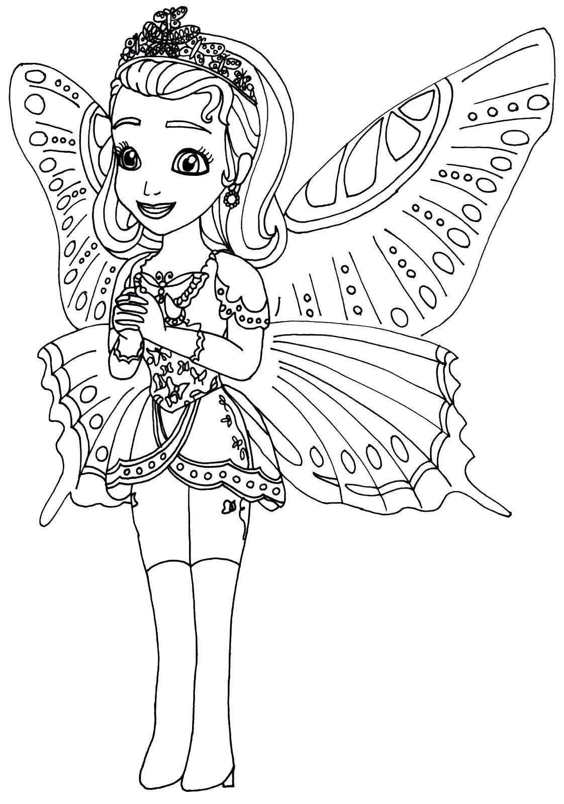 Раскраски с фея по зарубежным мультикам для девочек  Фея с красивыми крылышками