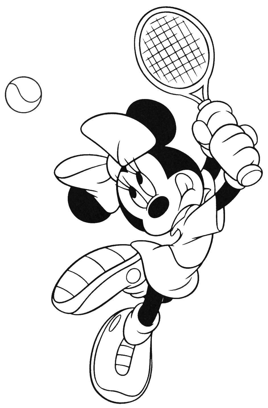 Раскраски с микки маусом для самых маленьких  Минни маус играет в теннис