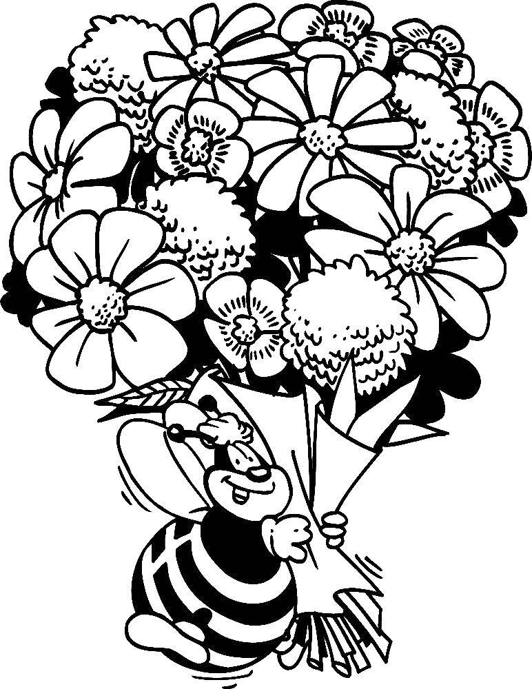 Раскраски по мультфильму пчелка Майя  Пчёлка с букетом