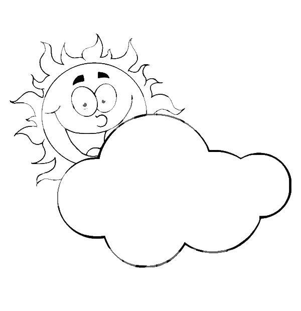 Раскраски облака для школьников, раскраски для начальной школы облака, природные явления  Солнце за тучкой