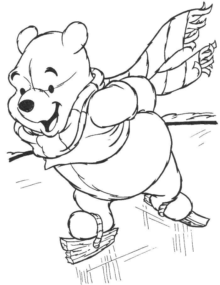Раскраски из зарубежного мультфильма про Винни Пуха и его друзей для самых маленьких   Винни пух катается на коньках