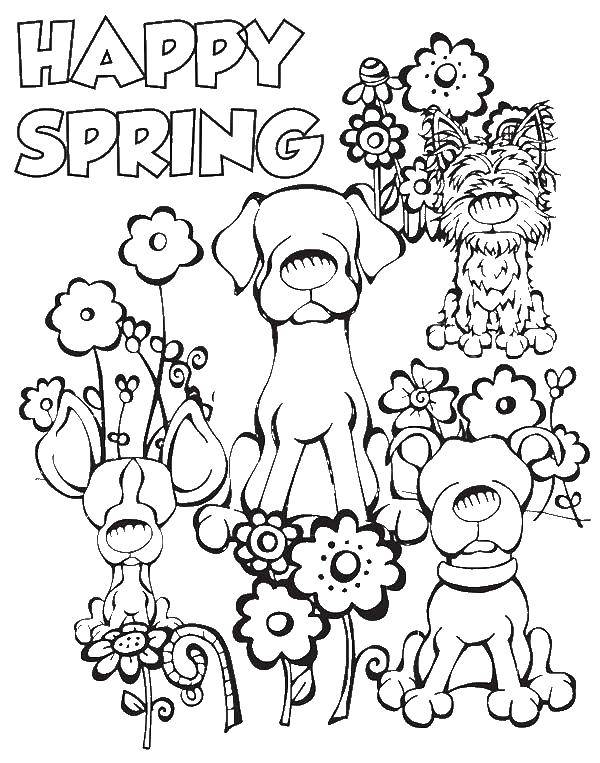 Раскраски весна для детей  Собаки встречают весну