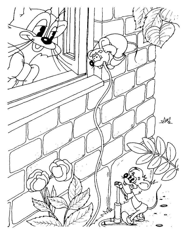 Раскраски про кота Леопольда для малышей  Кот леопольд и мыши