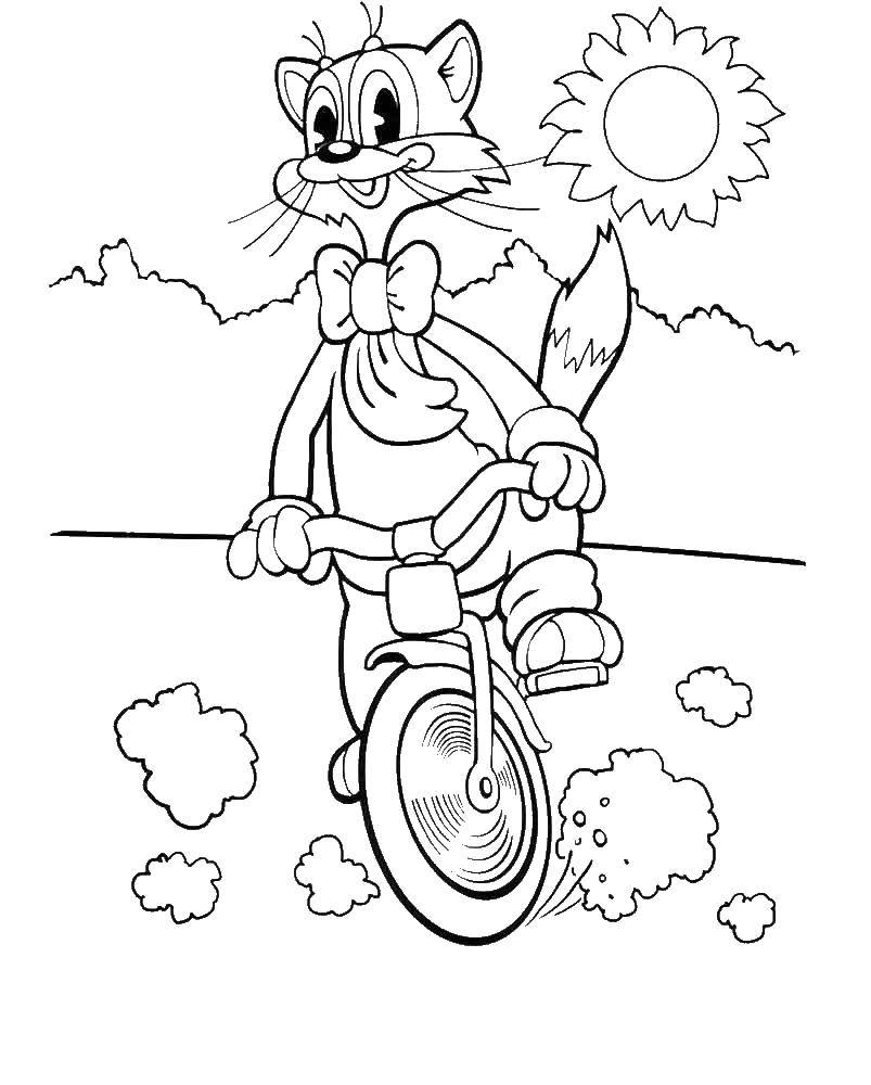 Раскраски про кота Леопольда для малышей  Кот леопольд на велосипеде
