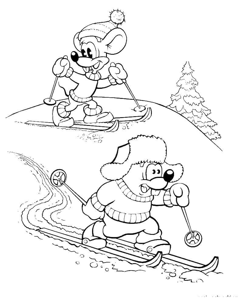  Мыши катаютжся на лыжах