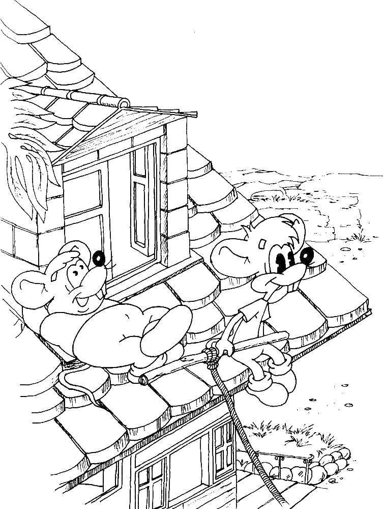 Раскраски про кота Леопольда для малышей  Мыши на крыше