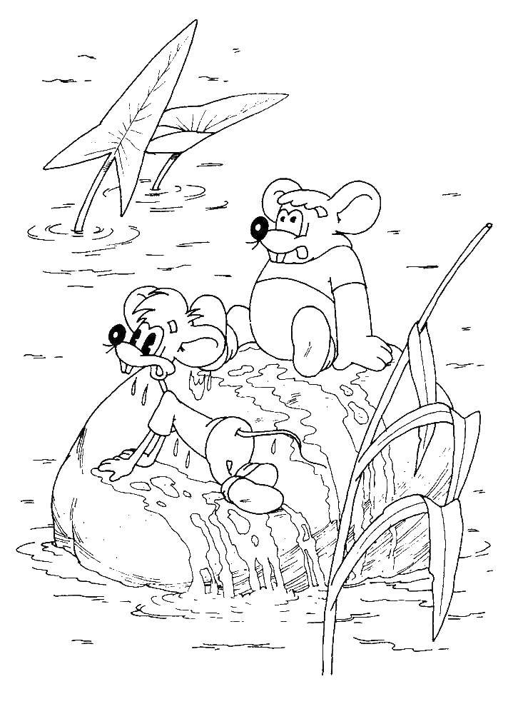 Раскраски про кота Леопольда для малышей  Мыши в пруду