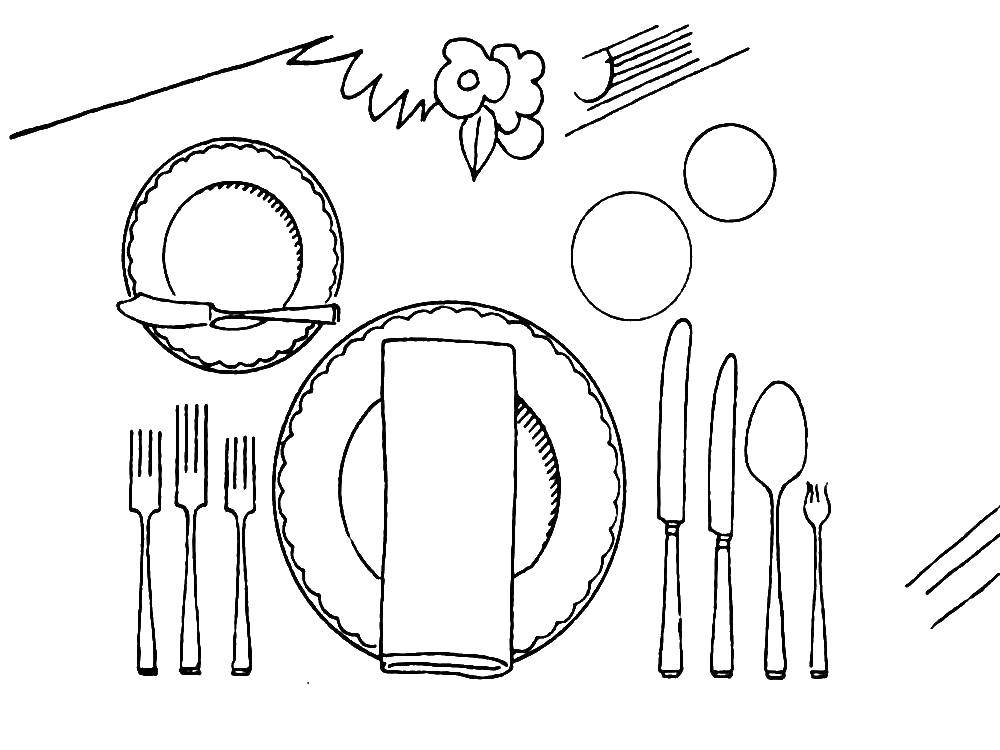 Раскраски посуды чашки тарелки вилки ложки  Сервировка стола