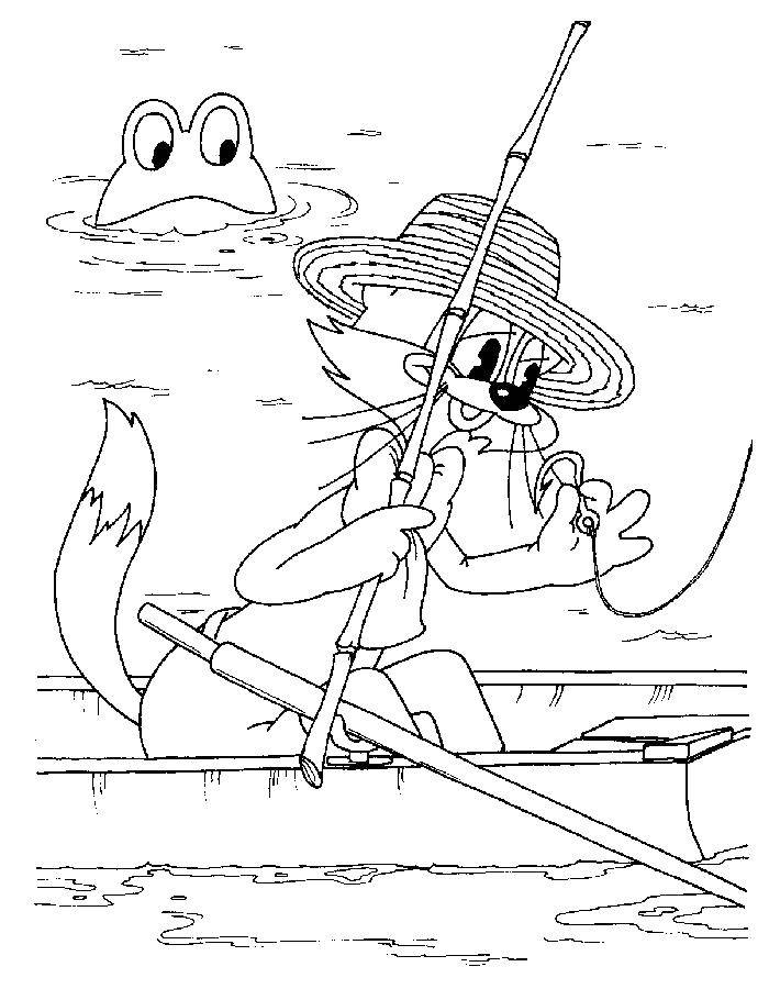Раскраски про кота Леопольда для малышей  Кот леопольд рыбачит