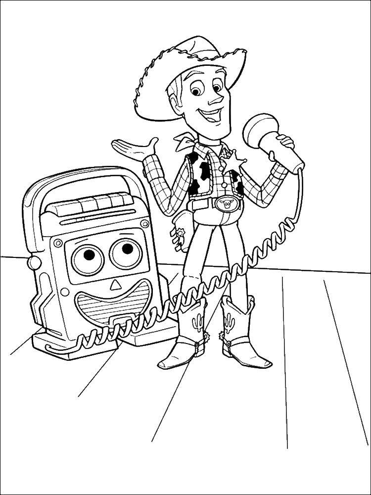 Раскраски  с Вуди по мультфильму Истории игрушек  Шериф вуди