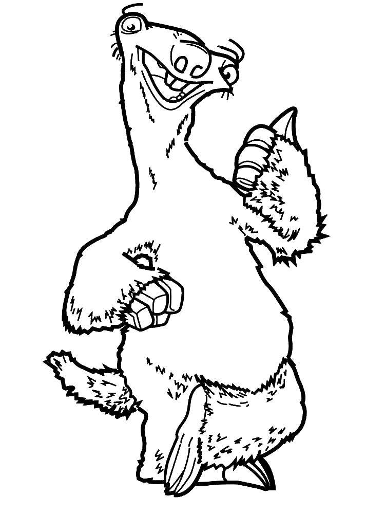 Красивые и веселые раскраски по мультфильму Ледниковый период  Ленивец сидни