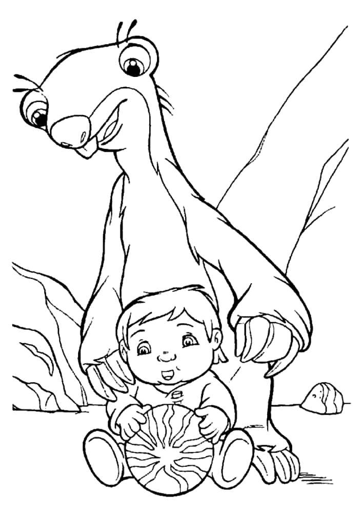 Красивые и веселые раскраски по мультфильму Ледниковый период  Сид с ребёнком