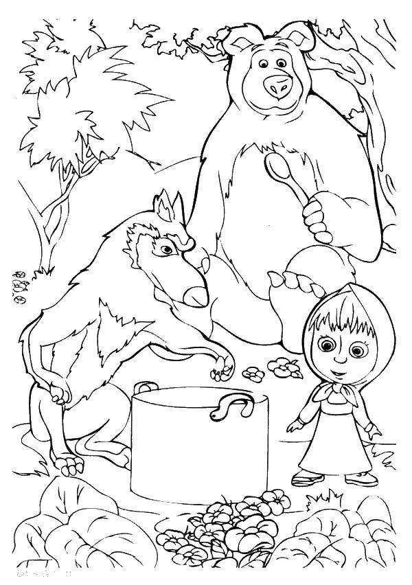 Раскраски для детей про озорную Машу из мультфильма Маша и медведь  Маша и медведь кушают кашу
